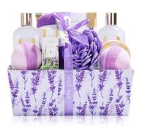 Gift for girlfriend, spa luxury, 12 piece gift set, lavender fragrance with bath salt, bath bombs, shower gel, hand cream, shower cap in the fabric box, gifts for Christmas gifts, Mother's Day gift