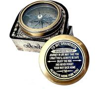 Gift for Grandson Brass Compass Engraved Quote | Memory Present to My Grandson Birthday, Baptism, Graduation, Confirmation, Love, Gift idea by Grandpa Grandma (Grandson - Always Here for You)