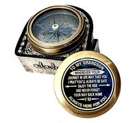 Gift for Grandson Brass Compass Engraved Quote | Memory Present to My Grandson Birthday, Baptism, Graduation, Confirmation, Love, Gift idea by Grandpa Grandma (Grandson - Always Here for You)