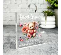 Gift For Great Grandma Cute Floral Teddy Bear Heart Puzzle Piece Keepsake Plaque | Acrylic Ornament Gift Birthday Present Mother's Day Keepsake Gift Custom Home Decor Gift Small