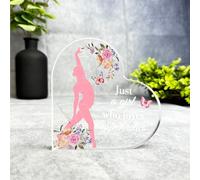 Gift For Gymnastics Lover Floral Pink Gymnast Silhouette Heart Keepsake Plaque | Acrylic Ornament Gift Birthday Present Keepsake Gift Custom Home Decor Gift, Small Trinket, Unique Present