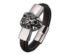 Gift for Men Bracelets for Men Lion Head Charm Bracelet Bracelet Stainless Steel with Magnetic Clasp Length 16.5 cm, Faux, Without zirconia