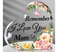Gift for Mom from Daughter Son Christmas Acrylic Heart Shaped Block for Moms Bonus Heart Plaque Sign for Grateful Mother's Day Birthday Thanksgiving Gift Ideas (I Love Mom)