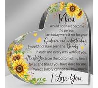 Gift for Mom from Daughter Son Christmas Acrylic Heart Shaped Block for Moms Bonus Heart Plaque Sign for Grateful Mother's Day Birthday Thanksgiving Gift Ideas (Mom Sunflower)