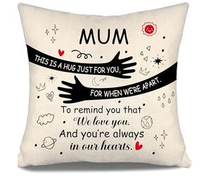Gift for Mum from Daughter Son Hug Cushion Cover-Mum This Is A Hug Just for You For When We're Apart To Remind You That We Love You And You're Always In Our Hearts Mother's Day Birthday