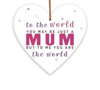 Gift for Mum,Happy Mothers Day Heart Signs Gifts from Daughter Son,You're World to Me Wooden Heart Plaque Mummy Presents, Happy Mothers Day Birthday Gifts Card for Best Mum Idea Quote Home Decoration