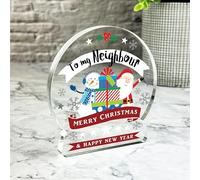 Gift For Neighbour Christmas Snowman Santa Red Snowglobe Keepsake Plaque Decor | Acrylic Ornament Gift Christmas Xmas Keepsake Gift Custom Home Decor Gift, Small Trinket, Unique Present