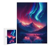 Gift for Puzzle Lovers: Aurora Mountain Reflections, 500 PCS, Displayable Picture Puzzle, with A Decorative Finished Picture