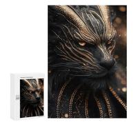 Gift for Puzzle Lovers: Black Dragon with Gold Accents, 300 PCS, Displayable Picture Puzzle, with A Decorative Finished Picture