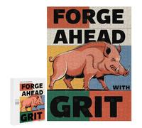 Gift for Puzzle Lovers: Forge Ahead With Grit Wild Boar Illustration, 500 PCS, Decorative Jigsaw for Grown-Ups; for Couples, Friends And Family