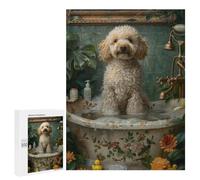 Gift for Puzzle Lovers: Poodle Dog in A Bathtub, 500 PCS, Displayable Picture Puzzle, with A Decorative Finished Picture