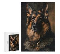 Gift for Puzzle Lovers: Regal German Shepherd Portrait in Renaissance Attire, 300 PCS, Displayable Picture Puzzle, with A Decorative Finished Picture