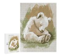 Gift for Puzzle Lovers: Sleeping Bear Cub Nursery Illustration, 500 PCS, Displayable Picture Puzzle, with A Decorative Finished Picture