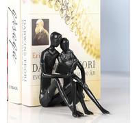 Gift for Wedding Anniversary | Romantic Reading Couple Bookshelf Décor | Couple Sculptures Statue Cast Iron Romantic Bookend | Reading Metal Figurine for Office Bookshelf