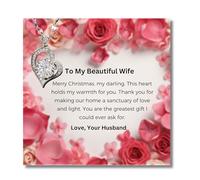 Gift for Wife 1ct Moissanite Heart Necklace for Women S925 Sterling Silver Pendant with GRA Certificate Message Card Lab Diamond Jewellery, Anniversary Birthday Christmas (To My Wife Christmas)