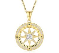 Gift for Wife, Anniversary, Compass Necklace for Women, Christmas, Sterling Silver, Girlfriend, Birthday, Wedding, Gifts for Her, Mother's Day Gifts for Mom (18K Real Gold Filled), Cubic Zirconia