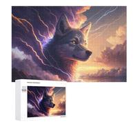 Gift for Winter Evenings: Wolf Spirit Lightning Energy, 1000 PCS, Decorative Wooden Puzzle; for Shared Table Time