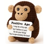 Gift for Women, Birthday Christmas White Elephant Secret Santa Stuffers, Brown Crochet Ape/Gorilla/Chimp 4" Handmade Amigurumi Plush with Positive Words Sign, Small Stuffed Animal Desk Decor