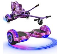 Gift Gadgets G1 Galaxy Purple Hoverboard & Hoverkart Bundle | Self-Balancing 6.5" Scooter with LED Lights & Bluetooth | Hoverboard and Kart Bundle | Hoverboard Go Kart Bundle for Kids and Teens