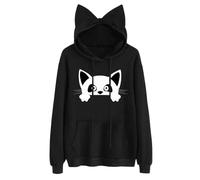 Gift Girl 12 Suitable Pullover Hoodies Sweatshirts Autumn Winter Cat Printed Long Sleeve Streetwear Pocket Oversized Hoodie Tight Hoodie Women (White, M)