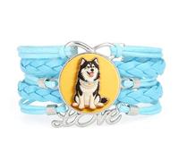 Gift Girl Cookies Malamute Dog Love Adjustable Leather Braided Bracelet Blu