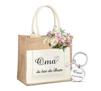 Gift Grandma Jute Bag Personalised, Jute Shopping Bag and Key Ring, Grandma Gift Birthday, Suitable for Shopping, Camping or More, Can Also Be Given to Those Who Need It