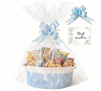 Gift Hamper Basket, ZMCVOE Gift Basket Hamper Kit with Cellophane Bags & Pull Bows, Hamper Baskets for Gifts Empty, Gift Baskets Empty for Baby Shower Wedding Birthday, Housewarming Christmas (Blue)