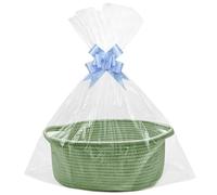 Gift Hamper Kit DIY - Complete Hamper Set with Basket, Pull Bows, Ribbons and Raffia, Rope Gift Basket Hamper for Baby Shower, Birthday, Housewarming, Graduations, Wedding (light green)