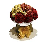 Gift Hamper Lind Ferraro Rocher Bouquet box roses flowers red pink White blue purple men Women Girlfriend boyfriend Premium Dairy (Medium)