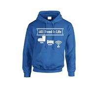 Gift Hub All I Need In Life is Food Sleep Wifi Hoodie, Slogan Funny Hoodies are Comfy and Stylish Sweatshirt, Great Choice For A Gamer or A Relaxing Evening Blue XX Large (2XL)