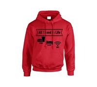 Gift Hub All I Need In Life is Food Sleep Wifi Hoodie, Slogan Funny Hoodies are Comfy and Stylish Sweatshirt, Great Choice For A Gamer or A Relaxing Evening Red Large (L)