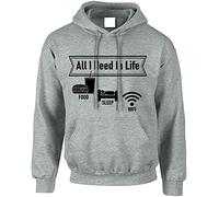 Gift Hub All I Need In Life is Food Sleep Wifi Hoodie, Slogan Funny Hoodies are Comfy and Stylish Sweatshirt, Great Choice For A Gamer or A Relaxing Evening Grey Small (S)