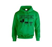 Gift Hub All I Need In Life is Food Sleep Wifi Hoodie, Slogan Funny Hoodies are Comfy and Stylish Sweatshirt, Great Choice For A Gamer or A Relaxing Evening Green X Large (XL)