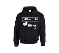 Gift Hub All I Need In Life is Food Sleep Wifi Hoodie, Slogan Funny Hoodies are Comfy and Stylish Sweatshirt, Great Choice For A Gamer or A Relaxing Evening Black X Large (XL)