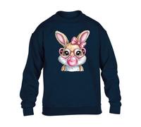Gift Hub Cute Bunny Bubblegum Mens Happy Easter Sweatshirt Heart Glasses Pink Bow Rabbit Animal Classic Comfort sweats Navy Blue - Medium