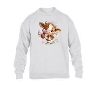 Gift Hub Cute Easter Calf Mens Happy Easter Day Sweatshirt Fluffy Baby Cow Pink Egg Spring Flowers Classic Comfort sweats White - Youth X-Large (Age 12-13)
