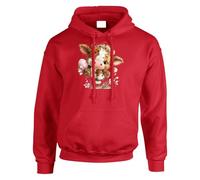 Gift Hub Cute Easter Calf Mens Hoody Comedy Happy Easter Day Fluffy Baby Cow Pink Egg Spring Flowers Illustration Graphic Hoodie Red - Youth X-Large (Age 12-13)