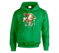 Gift Hub Cute Easter Calf Mens Hoody Comedy Happy Easter Day Fluffy Baby Cow Pink Egg Spring Flowers Illustration Graphic Hoodie Kelly Green - XX-Large
