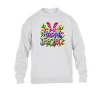 Gift Hub Happy Easter Bunny Mens Colorful 3D Text Sweatshirt Pink Polka Dot Ears Orange Carrots Painted Eggs Classic Comfort sweats