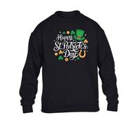 Gift Hub Happy St Patricks Day Mens Sweatshirt Comedy Leprechaun Hat Lucky Horseshoe Golden Coins Humorous Irish Festival Good Luck Classic Comfort Warm Sweats Black - Youth X-Large (Age 12-13)