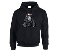 Gift Hub Ho Ho Hold On Cool Santa Biker Mens Hoodie Adorable Christmas Holiday December Hoody Black - XX-Large
