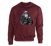 Gift Hub Ho Ho Hold On Cool Santa Biker Mens Sweatshirt Christmas Jumper Humor Badass Biker Sweat Maroon - Large