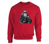 Gift Hub Ho Ho Hold On Cool Santa Biker Mens Sweatshirt Christmas Jumper Humor Badass Biker Sweat Red - Large