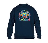 Gift Hub In A World Where You Can Be Anything Be Kind Mens Sweatshirt Autism Awareness Puzzle Design Daily Wear Pullover For Men Group Support Sweats Navy Blue - XX-Large