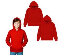 Gift Hub Kids Hoodie Plain | Soft Polycotton Hoody Sweatshirt for Boys & Girls | Warm, Durable Hooded Christmas Jumper | Best for School, PE, Sports & Casual Wear | Red, Pack of 2 (Ages 12-13 Yrs)