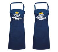 Gift Hub King & Queen of the Kitchen Apron - Chef Apron with Pockets - King of the Grill Apron for BBQ, Baking, Gardening, and Painting - Adjustable Neck Strap & Washable Polyester Material - Blue