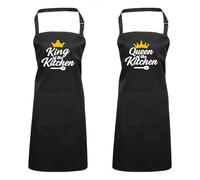 Gift Hub King & Queen of the Kitchen Apron - Chef Apron with Pockets - King of the Grill for BBQ, Baking, Gardening, and Painting - Adjustable Neck Strap & Washable Polyester Material - Black