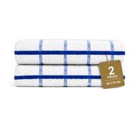 Gift Hub Kitchen Tea Towels Set, 100% Cotton Terry Cleaning Cloths | Highly Absorbent Big Check Towels for Drying Dishes & Glassware, Home Essentials | 40 x 70 cm, Blue - Pack of 2