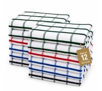Gift Hub Kitchen Tea Towels Set, 100% Cotton Terry Cleaning Cloths | Highly Absorbent Big Check Towels for Drying Dishes & Glassware, Home Essentials | 40 x 70 cm, Assorted Colors - Pack of 12