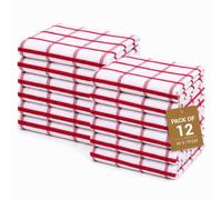 Gift Hub Kitchen Tea Towels Set, 100% Cotton Terry Cleaning Cloths | Highly Absorbent Big Check Towels for Drying Dishes & Glassware, Home Essentials | 40 x 70 cm, Red - Pack of 12
